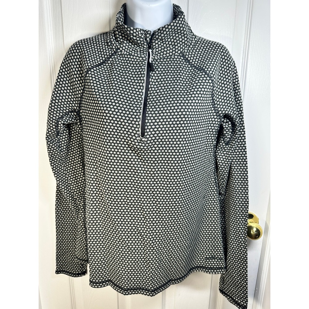 Eddie Bauer Pullover Thumb Hole Quarter Zip Polka Dot Athletic Top Black White L